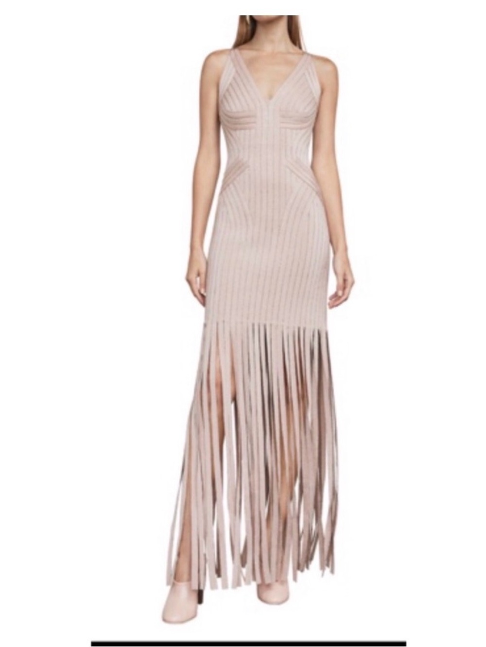 NWT Herve Leger Gweneth Metallic Fringe Gown size Medium